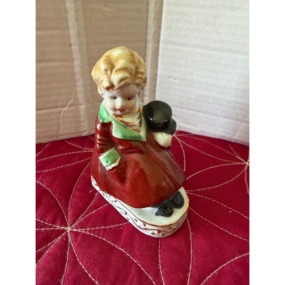 Vintage Made in Occupied Japan Ceramic Boy Figurine Red Coat with Top Hat Gilt